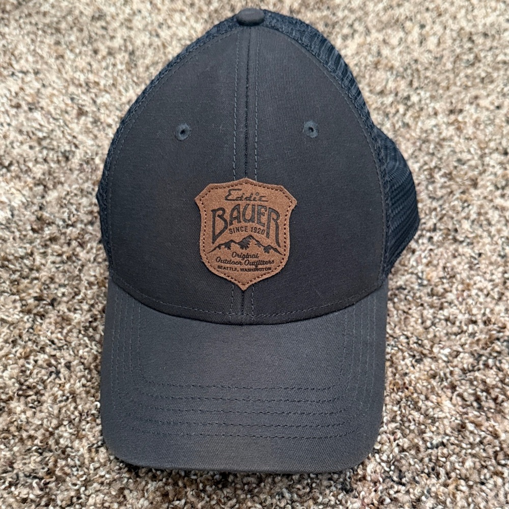 Eddie Bauer Navy Trucker Hat with Brown Logo